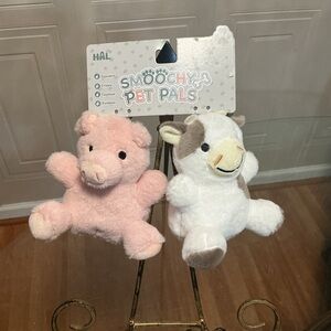 Hal Smoochy Pet Pals ~SqueakyCrinkle Dog Toy. 5.5” Pig 🐷 And Cow 🐮